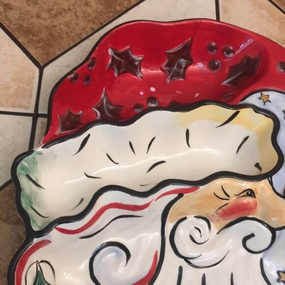 Merry Santa clay art 2003 dip platter bowl Santa - Picture 4 of 12